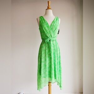 NWT DKNY Green Printed Chiffon Wrap Dress | Garden Party Spring Dress | Size 4